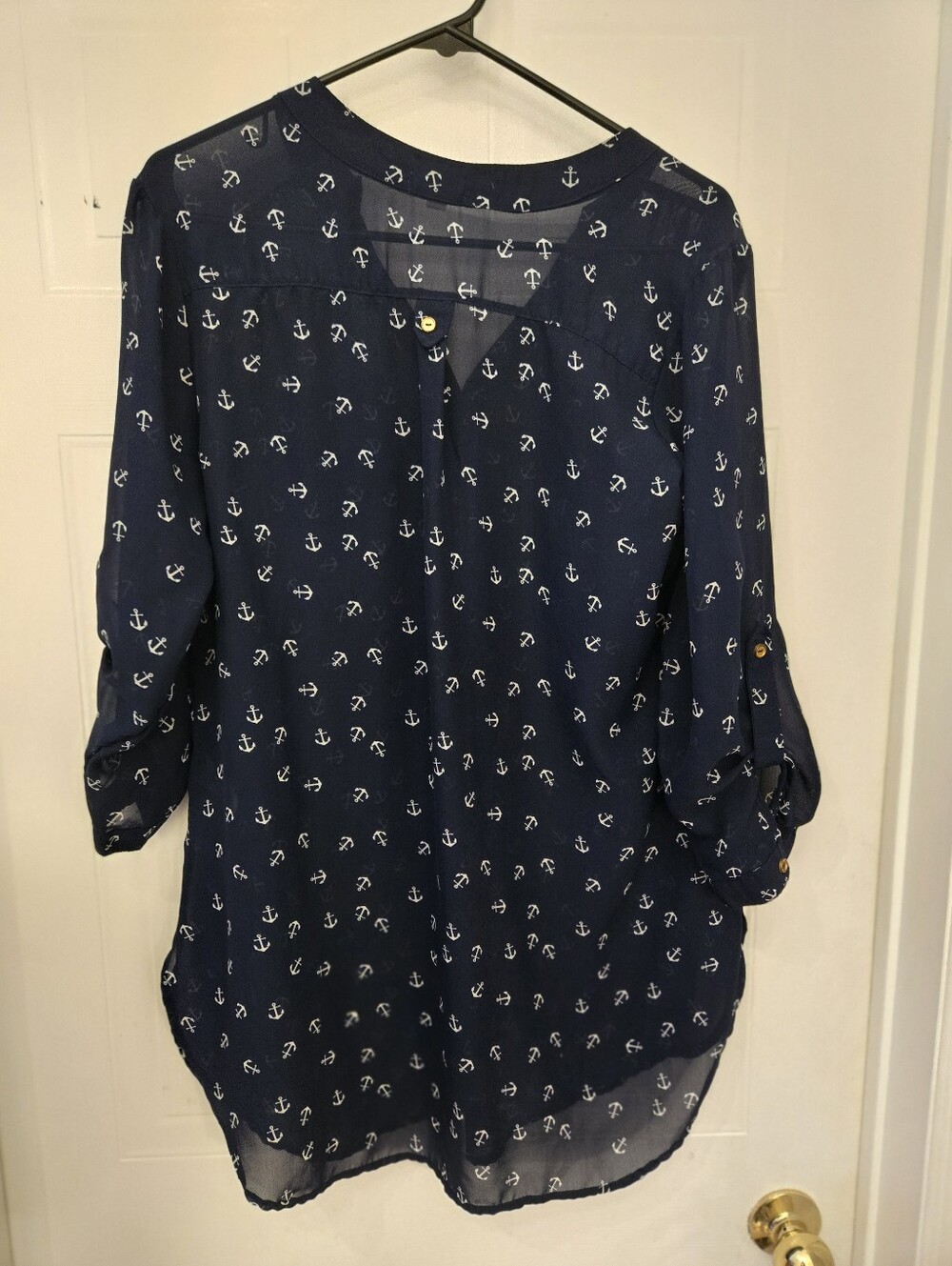 Ardene Navy Blue & White Nautical Anchor Print Tunic Lightweight Top Blouse XL